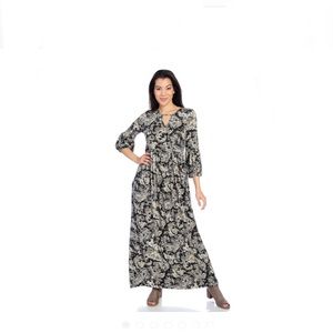 One World Keyhole Front 3/4 Sleeve Maxi with Back Crochet 1X